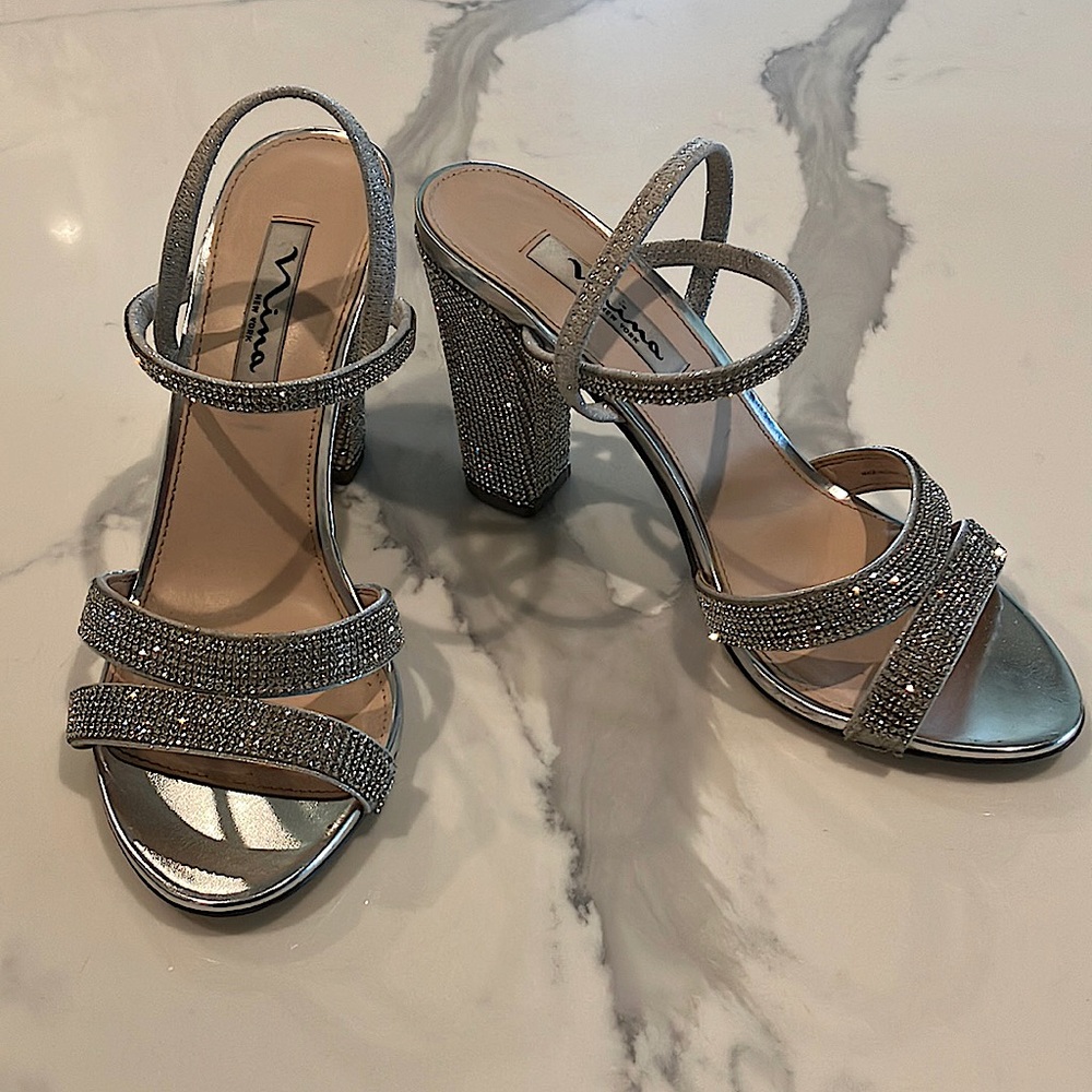 Nina wedding rhinestone diamond dress shoes. Block heel. Comfortable!